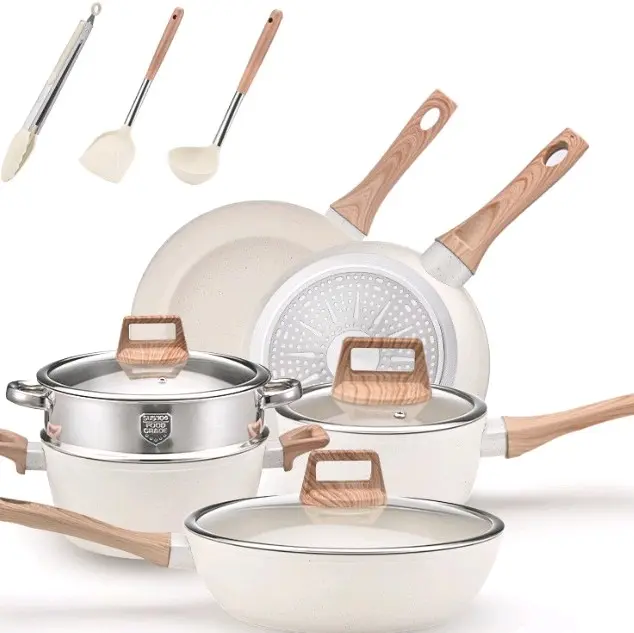 CAROTE Pots and Pans Bins and Pallets High-Quality Kitchenware for Everyday Use with Wooden Handles and Stainless Steel Construction