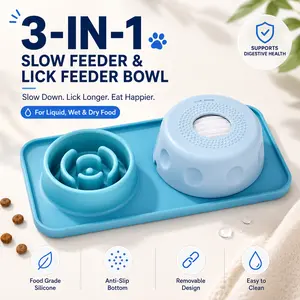 TRIO Feeder 3-in-1 Dog Slow Feeder & Lick Bowl, Removable Roller Feeding Station for Liquid, Wet & Dry Food
