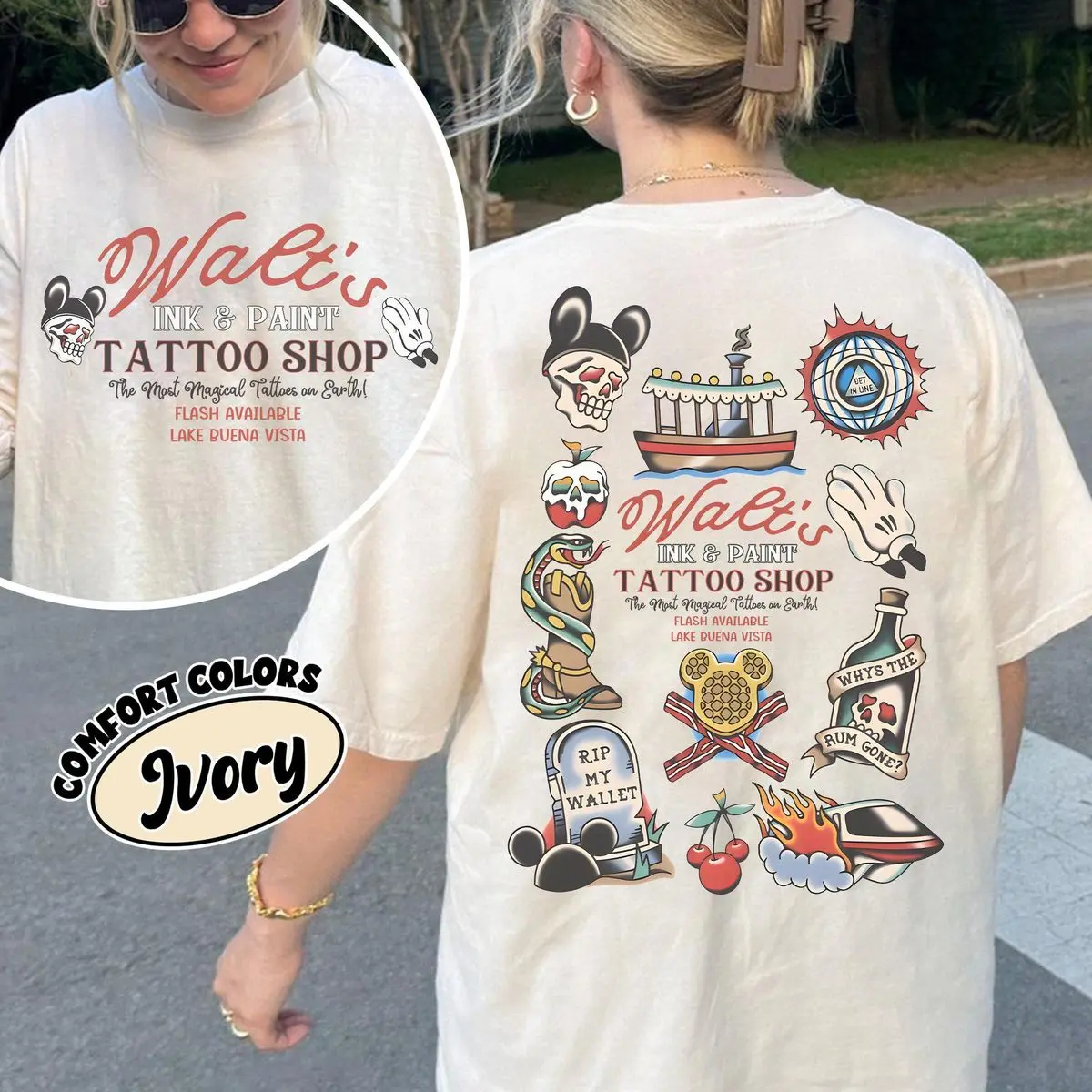 Comfort Colors Retro Walt's Ink & Paint Tattoo Shop Shirt, Flash Tattoo Tee, Retro Magic Kingdom Tattoo Shirt, Unisex Fitted Short Sleeve Tee, Casual Clothing
