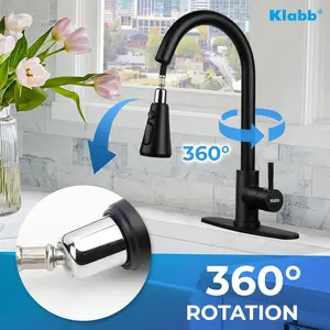 Klabb kitchen faucet, black single-handle copper pull-out faucet with sprayer and base plate, durable and easy to install, suitable for kitchen sink, black water purification filter faucet Stainless steel kitchen faucet Dual Filter Telescopic Shower Head