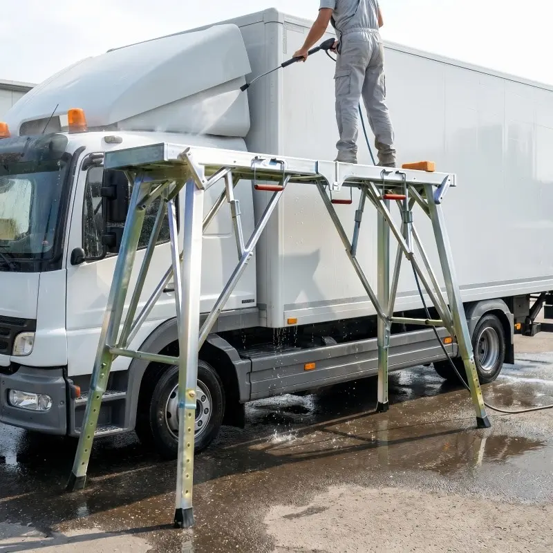 Height-Adjustable Heavy-Duty Scaffolding -- Portable Folding Work Platform (Equipped with Non-Slip Base And Sturdy Frame); Ideal for Truck Washing, Semi-Trailer Maintenance, RV Roof Cleaning, And Commercial Vehicle Exterior Repair