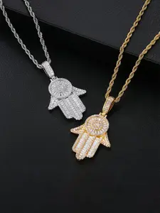1PC ICED CHICS Fatima Hand Pendant, made of copper inlaid zircon, stable and non-fading, versatile jewelry accessory, hip-hop casual style, jewelry design, Cubic Zirconia Pendant, Pendant With Zirconia