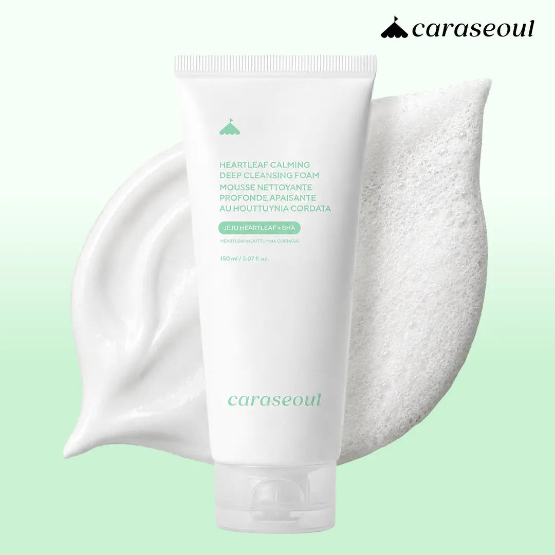 [caraseoul Official] Heartleaf Calming Deep Cleansing Foam – Korean Foaming Face Cleanser for Oily & Combination Skin, BHA + LHA Pore Care, 11 Hyaluronic Acids, Vegan, 150ml