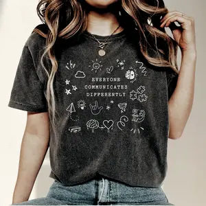 Speech Therapy Everyone Communicates Differently Shirt, SLP Gift, Special Neurodiversity Education Teacher Shirt Graphic Cotton Fit