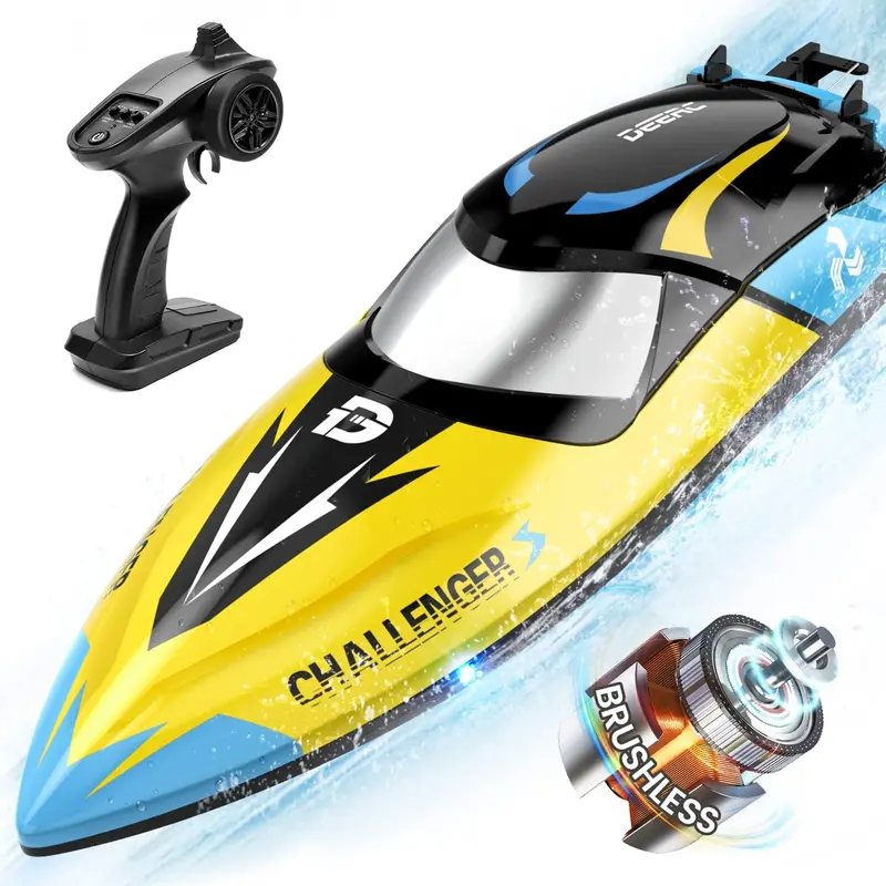 DEERC Brushless Remote Control Boat - 30+ mph High-Speed RC Speed Boat with 2.4GHz RC Racing Capability, Anti-Capsize, Low Battery Alarm, LED Lights, Rechargeable Battery, Durable Water Toy for Ages 12+,sohochic