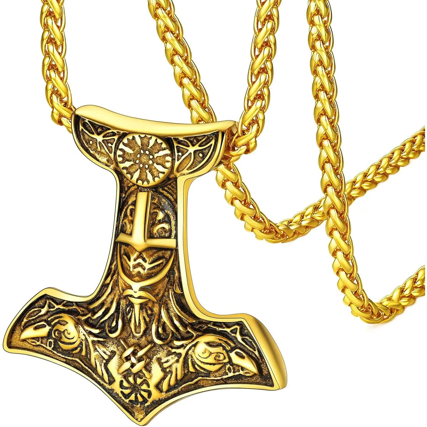 11. Thor Hammer&Odin Raven-Gold