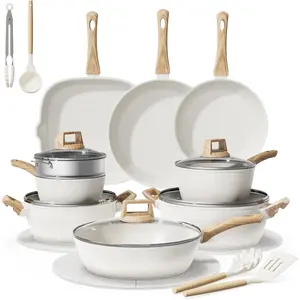 24- Pots and Pans Set Non Stick, Titanium-Reinforced Ceramic Cookware Set, Long-Lasting Nonstick,Non  -Free, Induction Compatible, Complete Kitchen Set for Everyday Cooking