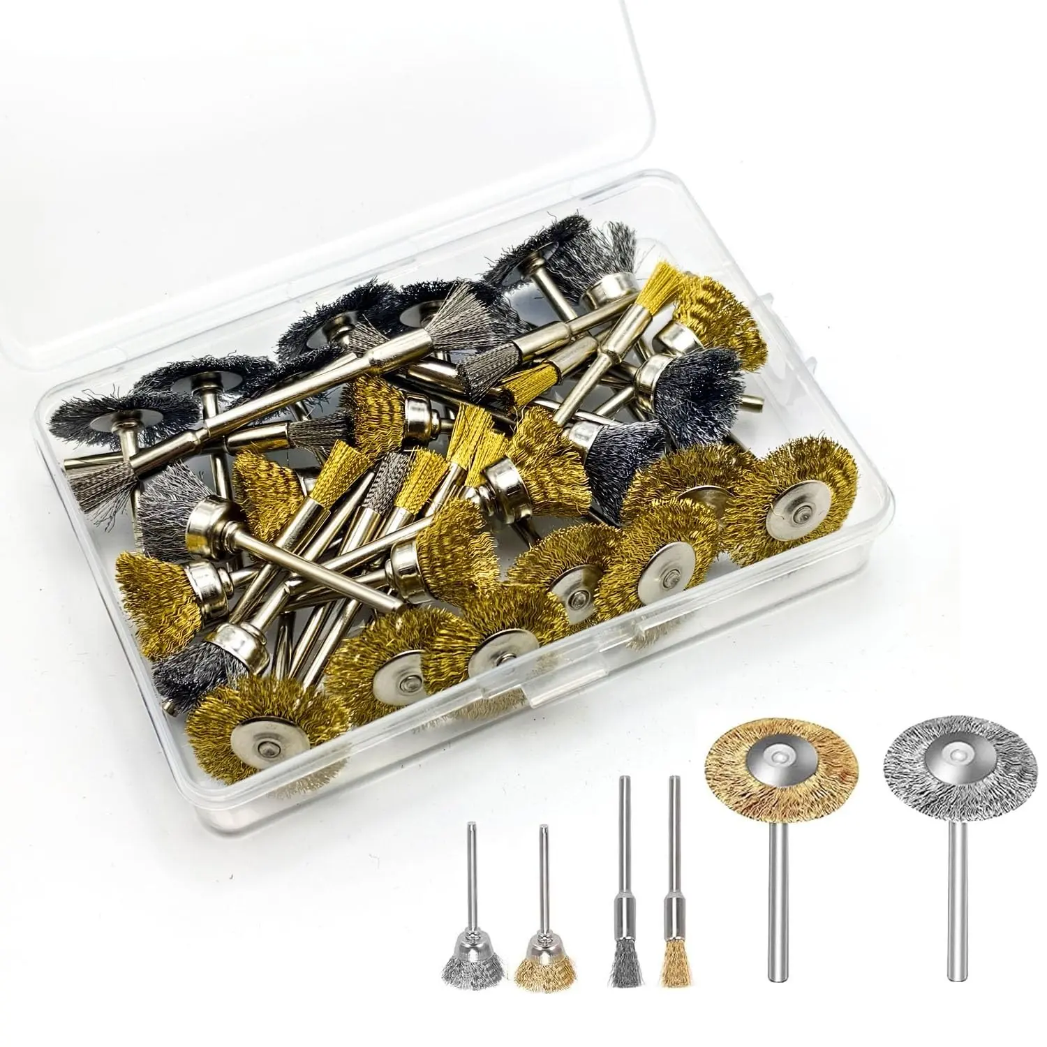 36pcs Steel Wire Brush Stainless Steel Wire Brush Wheel Heavy Duty Set with 3 Different Sizes and Storage Box Mini Wire Brush Wheel Cup Brush for Power Rotary Tools Removal Rust Sanding Polishing Drill Attachments Hand Tools