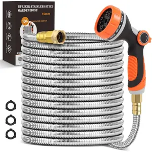 Metal Garden Hose 100 ft, Stainless Steel Water Hose 100ft with 10 Function Nozzle & 3/4 Copper Fitting, Heavy Duty & Flexible, Kink Free & Lightweight for Yard, Outdoor, Lawn, Patio &