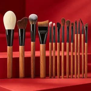 14-Piece Wooden Makeup Brush Set, Soft Powder Brush, Contour Brush, Horsehair Eyeshadow Brush, Professional Foundation Brush, Complete Makeup Tools