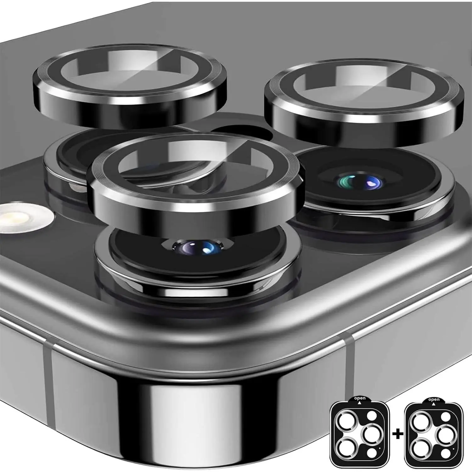 2 Pack Camera Lens Protector for  16 Pro/ 16 Pro Max,9H Tempered Glass Scratch Resistant Metal Ring Camera Cover,Case Friendly Camera Screen Protector Accessories,Black