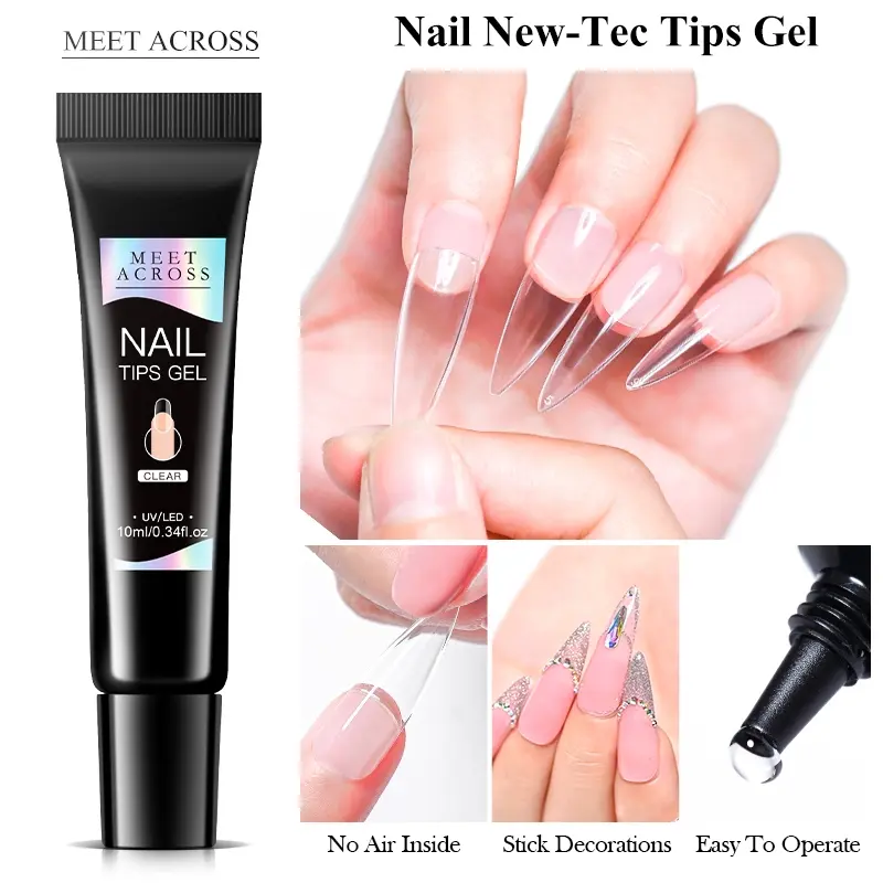 MEET ACROSS 10ml Nail New-Tec Tips Gel, Multifunctional Solid Nail Tips Gel Clear Non-Stick Hand Nail Gel Stick Rhinestone Gel Glue for DIY Manicure, DIY Nails, Nail Tips Art, Nail Art Supplies, Nail Extension Art