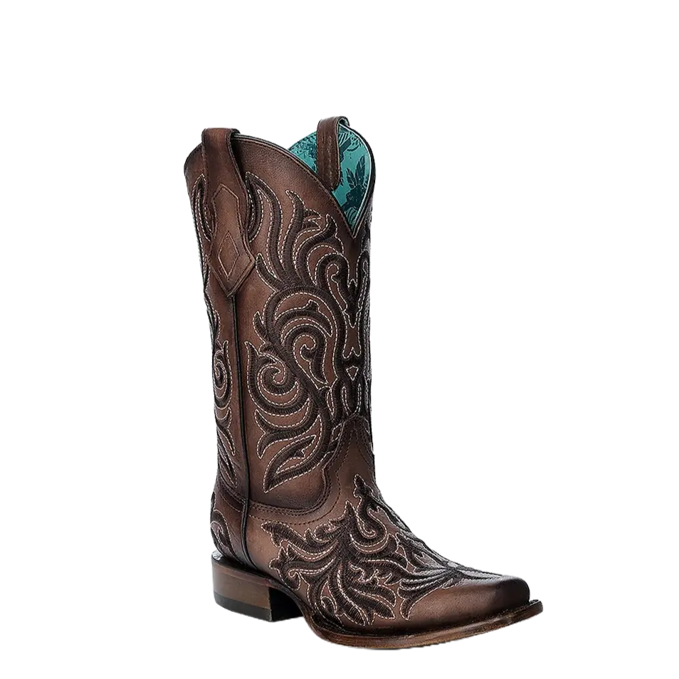 Corral Ladies Western Embroidery Brown Square Toe Boots Z5301
