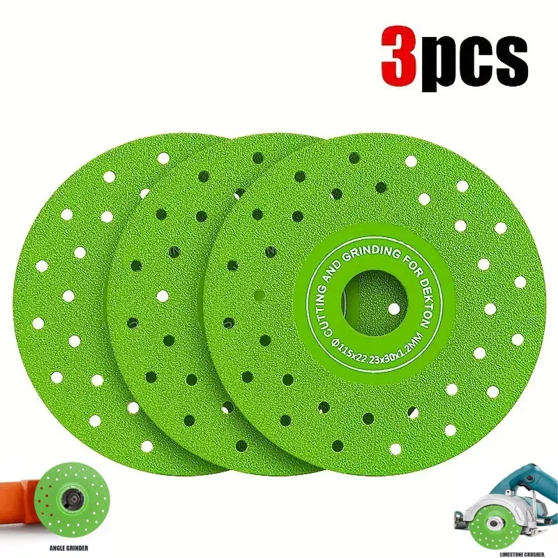3PCS 4.5-Inch Reinforced Diamond Saw Blades with Multi-Hole Cooling Technology for Fast Heat Dissipation - Heavy-Duty Angle Grinder Cutting Discs for Ceramic, Stone, Bathroom Floor Tiles Steel Core