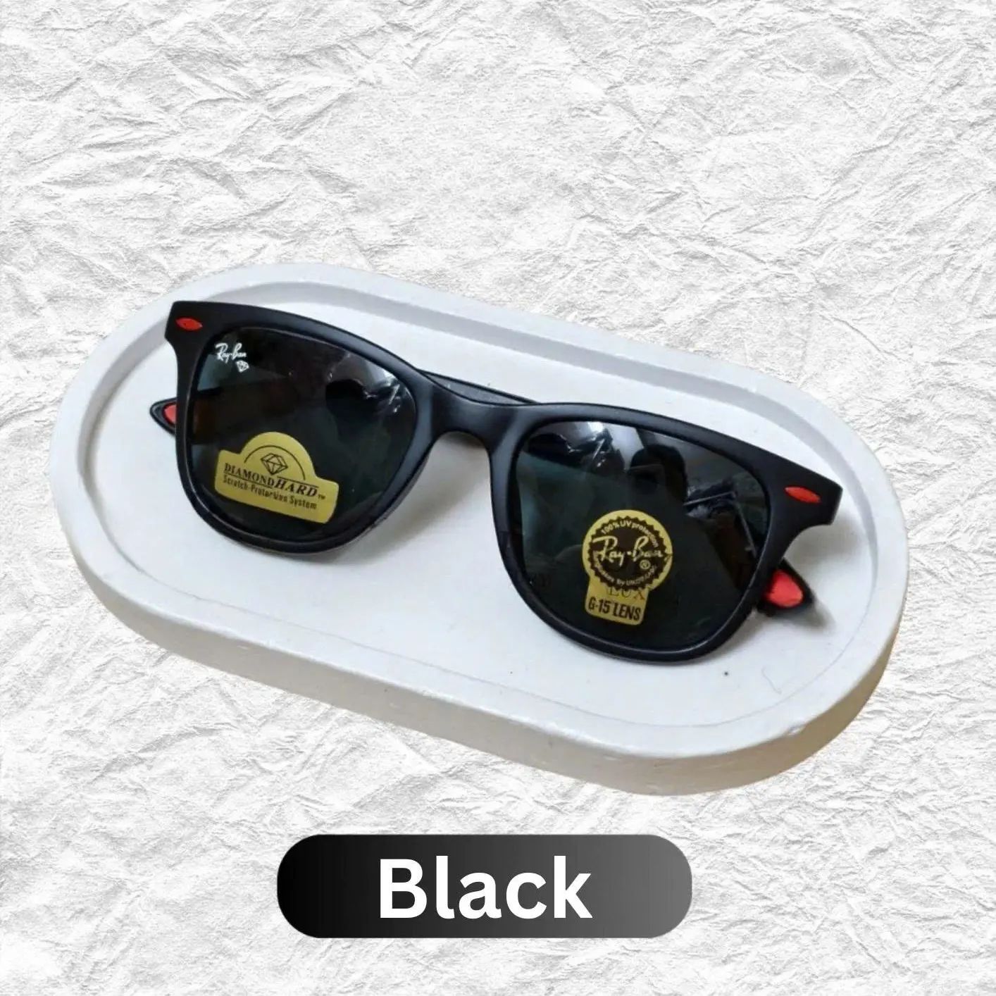 Ray-Ban Black Lens Sunglasses Classic Square Style UV Protection Shades for Daily Outdoor Use