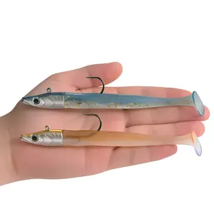 130mm 22g Pre-Bound T Tail Fishing Lure, Simulation Eel Herring Type Lead Head Hook Soft Bait, Suitable for Saltwater Freshwater Bass Fishing
