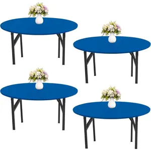 4 count Round Spandex Tablecloth Table Top Cap Cover Stretch Fitted Tablecloth for 6 Foot Round Tables Washable Elastic Table Protector for Indoors Outdoors