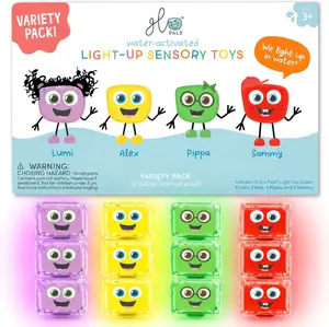 Glo Pals Light-Up Sensory Bath Toy Cubes for Bathtime and Sensory Play | Pack of 12