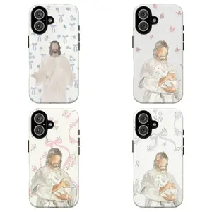 FL-Christian Jesus Phone Case,Gentle Christian Art with Bows & Floral Accents Durable Cover For iPhone 11 12 13 14 15 16 17 Air Pro Max for Samsung S26 S25 S24 S23 S22 S21 Case,Gift for her/him