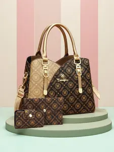 Autumn Winter New Circle Print Trendy Women's Handbag, Large Capacity Commuter Set Shoulder Bag, Casual Geometric Pattern, Handbag Wallet Set