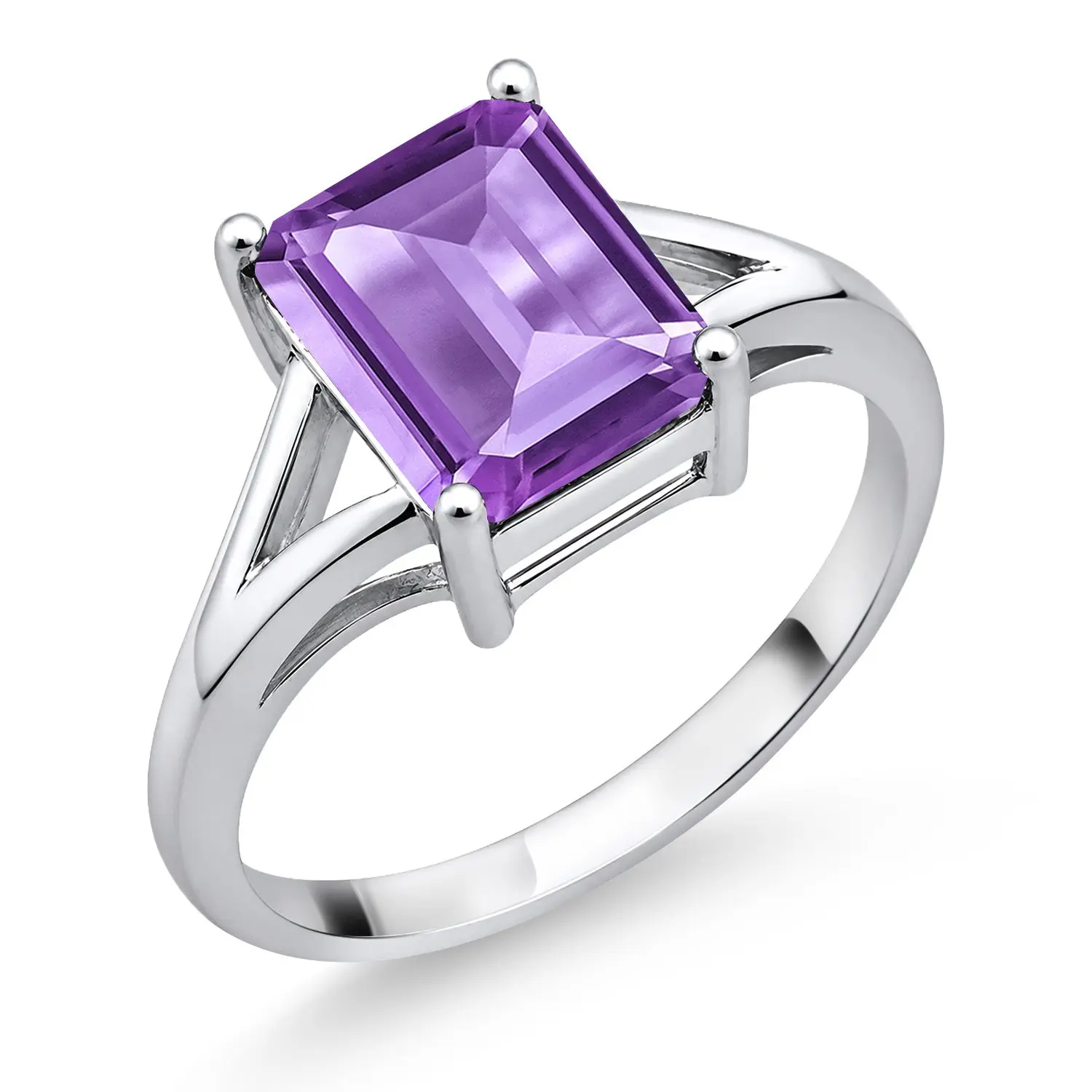 GEM STONE KING Women's Classic 925 Sterling Silver Split Shank Solitaire Engagement Ring, 9X7MM Emerald Cut May Birthstone Gemstone, Hypoallergenic Bridal Ring for Female Promise & Anniversary Use