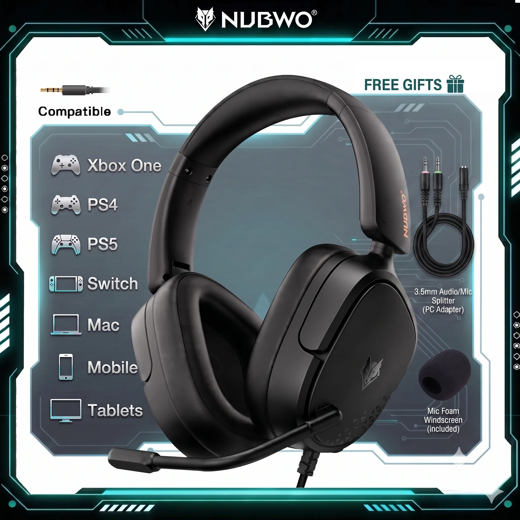 【Upgraded】NUBWO HG04L Lightweight Gaming Headset with Clear Mic — 3.5mm Wired Headset,250g,for PS5/PS4, Xbox, Switch, PC，Summer