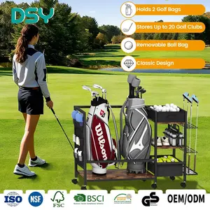 Metal Golf Bag Storage Organizer for Garage, Golf Organizer with Extra Golf Rack and Side Fabric Bag Golf Bag Stand