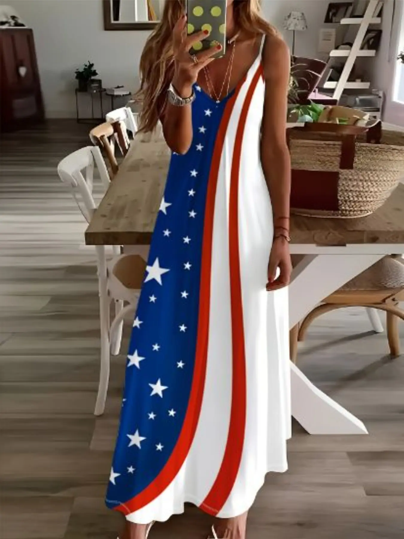 Summer Star-Pattern Dress, Casual Loose-Fit Sleeveless Dress with Adjustable Straps, Elegant Summer Fashion Dress for Women