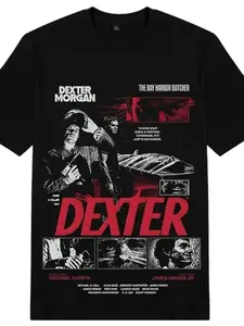 New Dexter Morgan Edition mid finger retro fashion Casual retro washed T-shirt summer Y2K top men's and women's T-shirt short sleeved