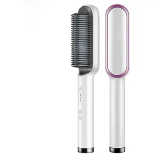 Professional Anion Hair Straightener Comb, Beard Straightener Brush, Ceramic Plate Electric Hair Straightening Brush for Salon Results, Heating Straightener, Heated Electric Comb (White)