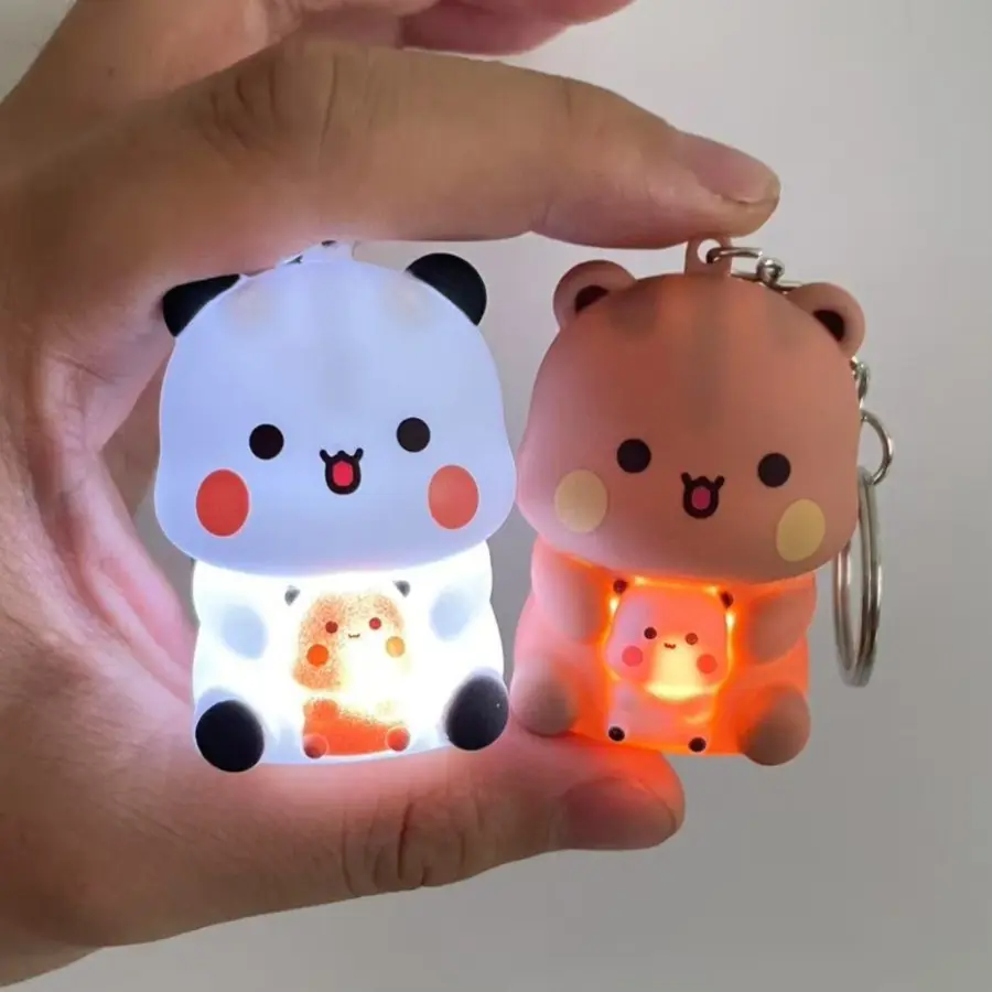 Bubu and Dudu Glow-in-the-Dark Cute Keychain Accessory - Yier Panda Bear Casual Voice Toy with Button Battery (Says "I Love You"), Matching Keychains, Keyrings for Keys, Anime Stuffed Figure Phone Ornaments Bag Decorations Couple Gift