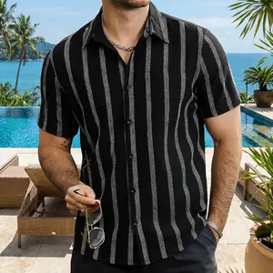 Men's Vintage Summer Striped Button Down Short Sleeve Hawaiian Shirts with Pocket - Casual Beach Style Breathable Cotton Comfortable Linen Fabric Perfect for Vacation Party Daily Wear Fashion Clothing