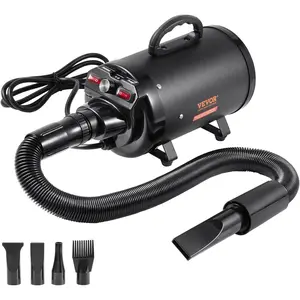 VEVOR Dog Dryer, 2800W/4.3 HP Dog Blow Dryer, Pet Grooming Dryer with Adjustable Speed and Temperature Control, Pet Hair Dryer with 4 Nozzles and Extendable Hose (Black)