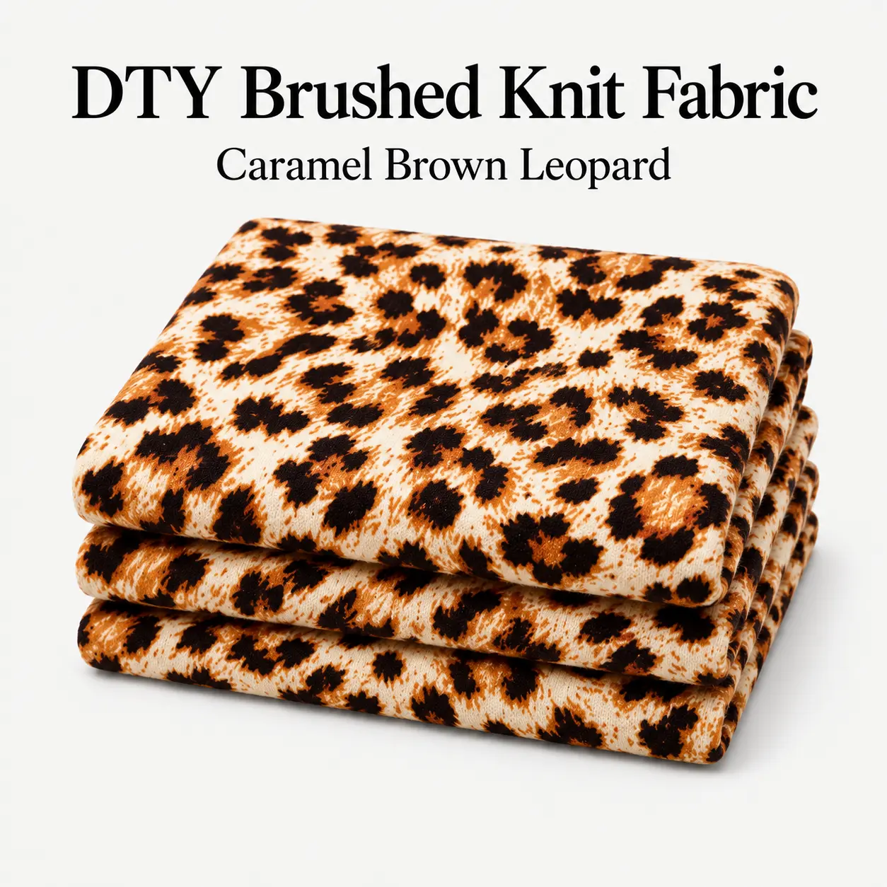 Caramel Brown Leopard DTY Brushed Knit Fabric - 96% Polyester 4% Spandex, 4-Way Stretch, 58 in, 180 GSM, Animal Print Dressmaking Fabric by the Yard