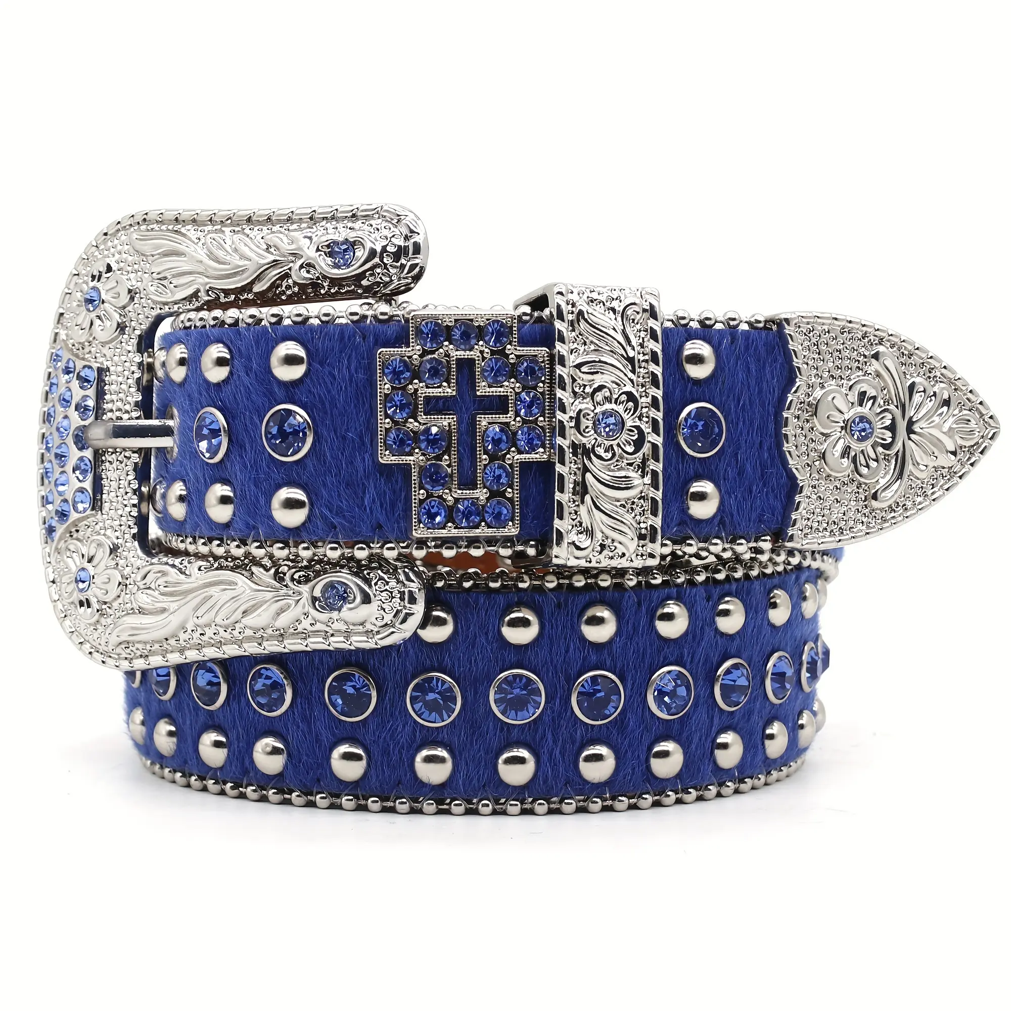 Rhinestones Studded Western Leather Belt For Men Women 