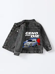Boys' Cartoon Car Print Denim Jacket, Trendy Spring & Fall Outerwear, Suitable for School & Outdoor Play, 1-8 Years Old