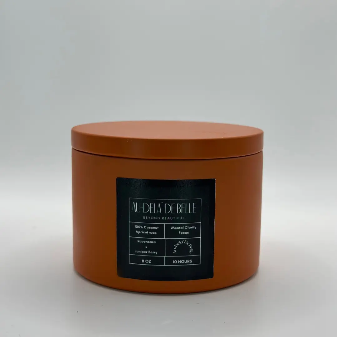 Ravensara & Juniper Berry Candle 8 oz - Clean & Non-Toxic, 10-Hour Burn Time, Recyclable Aluminum Tin, Hand-Poured in Small Batches
