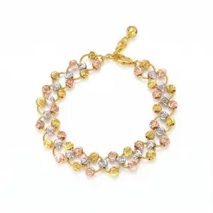 Tri-Color Bracelet for Women Beaded Bracelet 14K Gold Plated Bracelet Strand Bead Ball Bracelet Set Stackable Bracelet Adjustable Bracelet Set Jewelry for Gifts