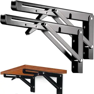 Folding Shelf Brackets - 16 Inch 2 Pcs Collapsible Shelf Bracket, DIY Wall Mounted Folding Table Hinge, Saving for Bench Table with Screws