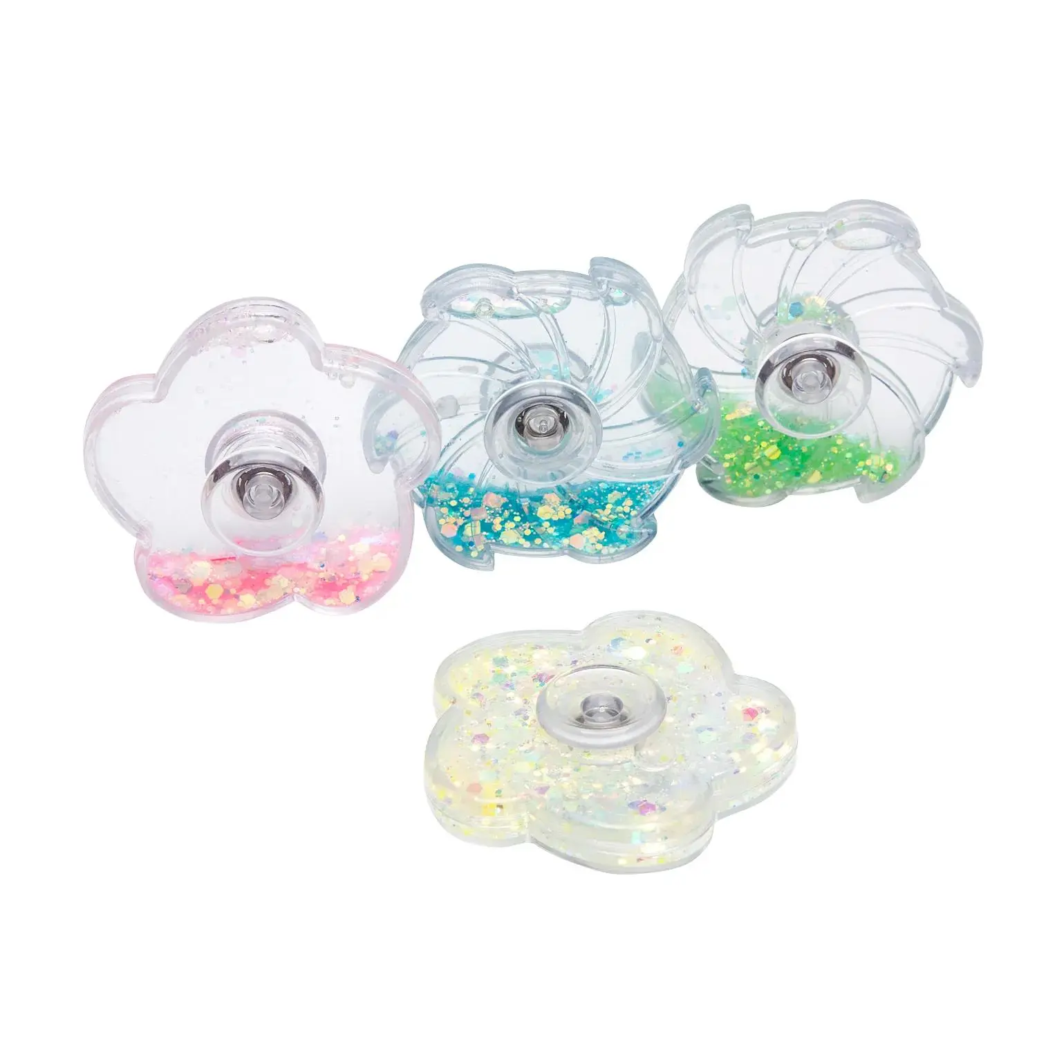 2 3/4" Glitter & Liquid-Filled Plastic Fidget Spinners - 12 Pc.