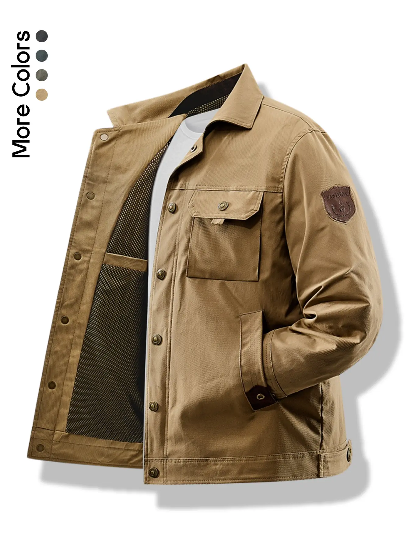Men's American Military Cargo Jacket Loose Fit Embroidered Tactical Workwear Coat Windproof & Wear-Resistant Multi-Pocket Outerwear for Hiking and Daily Wear