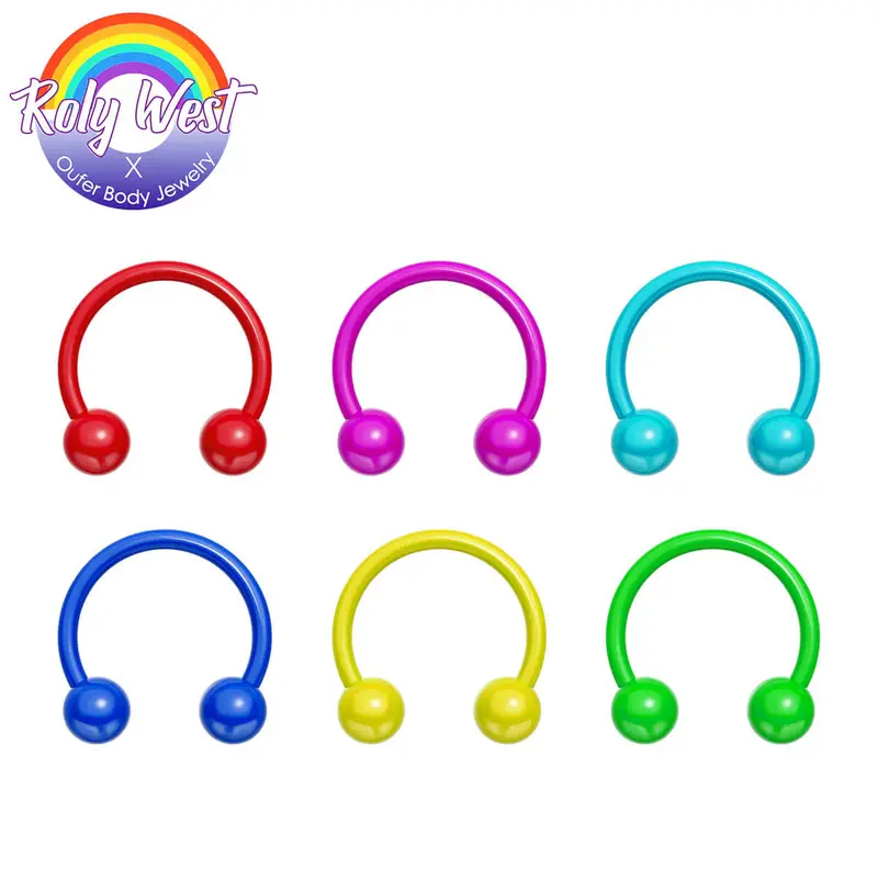 Oufer X Roly 6PCS Rainbow Set Multicolored Horseshoe Septum Rings