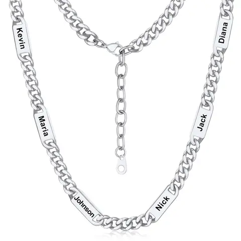 【Add note or leave message for names】PROSTEEL Personalized Stainless Steel Cuban Link Chain Necklace for Men Women, 5mm/7mm/9mm Width Engraving 1-6 Names 14K Gold Plated/Steel/Black Christmas New Year Customized Gift