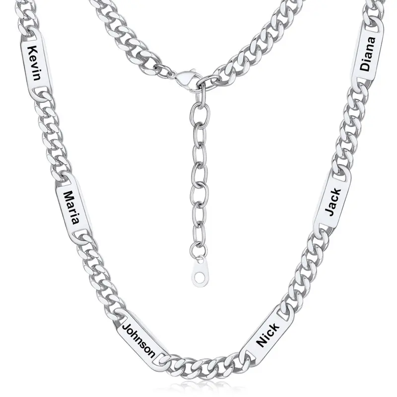 【Add note or leave message for names】PROSTEEL Personalized Stainless Steel Cuban Link Chain Necklace for Men Women, 5mm/7mm/9mm Width Engraving 1-6 Names 14K Gold Plated/Steel/Black Christmas New Year Customized Gift