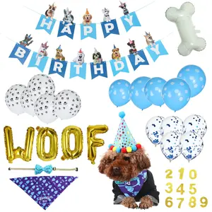 Dog Cat Birthday Party Supplies, Boy Dog Birthday Bandana Set with Cute Dog Bowtie, Scarf, Birthday Banner,Balloons and Hat with Numbers for Small Medium Dogs,Blue Dog Birthday Outfit Dog Presents