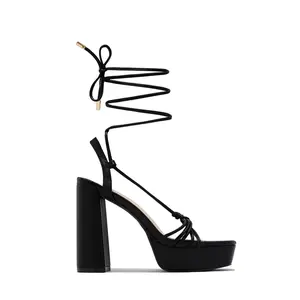 London Lace Up Platform Heels - Black