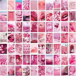 Double Print Wall Collage Kit Aesthetic Pictures 4x6 Inches Cute Art Wall Decor Bedroom Dorm Photo Collection Sea Beach Pink 70 PCS Watercolor Paintings Scenic Views
