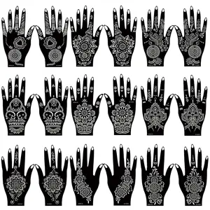 18 Sheet Henna tattoo kit Temporary Tattoo Stencils, Hands henna Tattoo Sticker Indian Temporary Tattoo Stickers Self Adhesive Tattoo Stencils