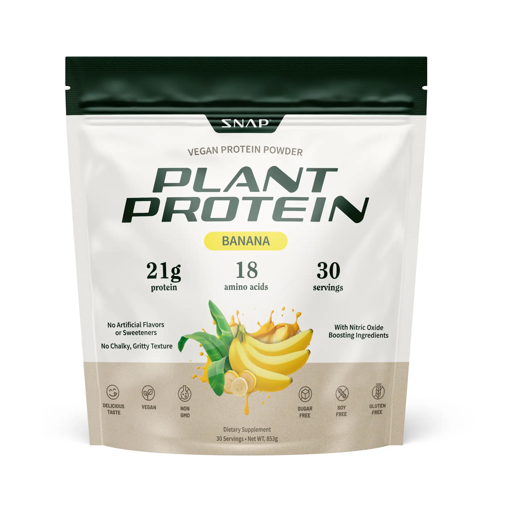 Snap Supplements - Plant Protein Powder - 30 Servings - Natural Supplement - Banana Flavor Snap Supplements - Plant Protein Powder - 30 Servings - Natural Supplement - Banana Flavor