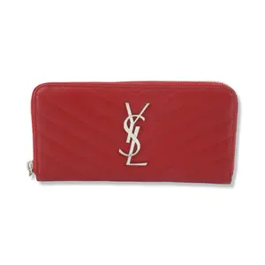 Pre-owned Yves Saint Laurent Leather Small Leather Goods Saint Laurent Classic Matelasse Chevron Zippy Wallet YSL1036
